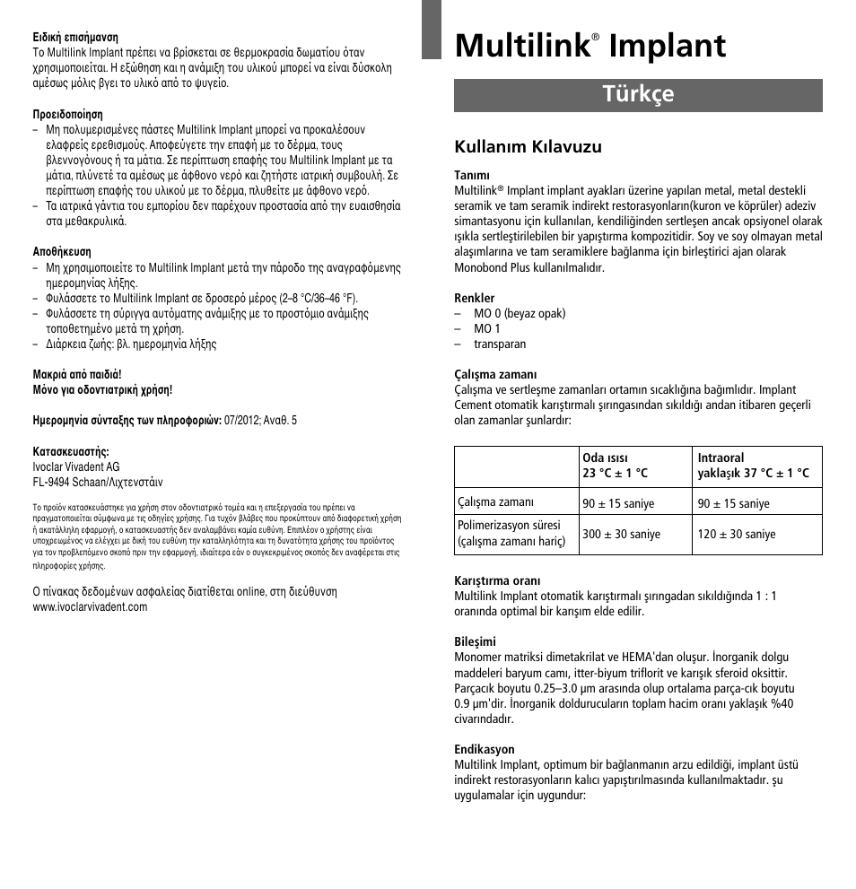 Türkçe, Multilink, Implant | Kullanım kılavuzu | Ivoclar Vivadent Multilink Implant User Manual | Page 31 / 40