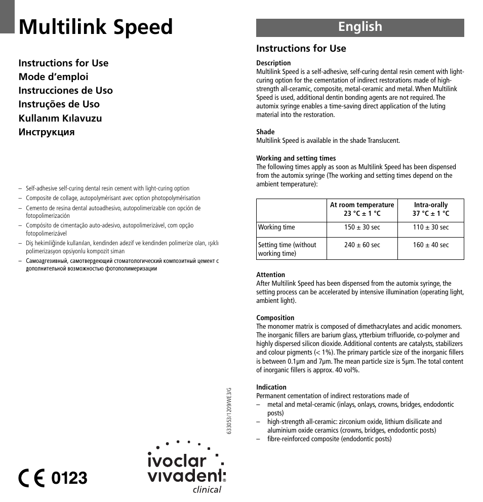 Ivoclar Vivadent Multilink Speed User Manual | 14 pages