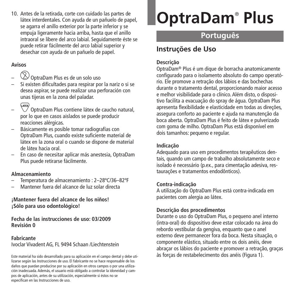 Português, Optradam, Plus | Ivoclar Vivadent OptraDam Plus User Manual | Page 11 / 31