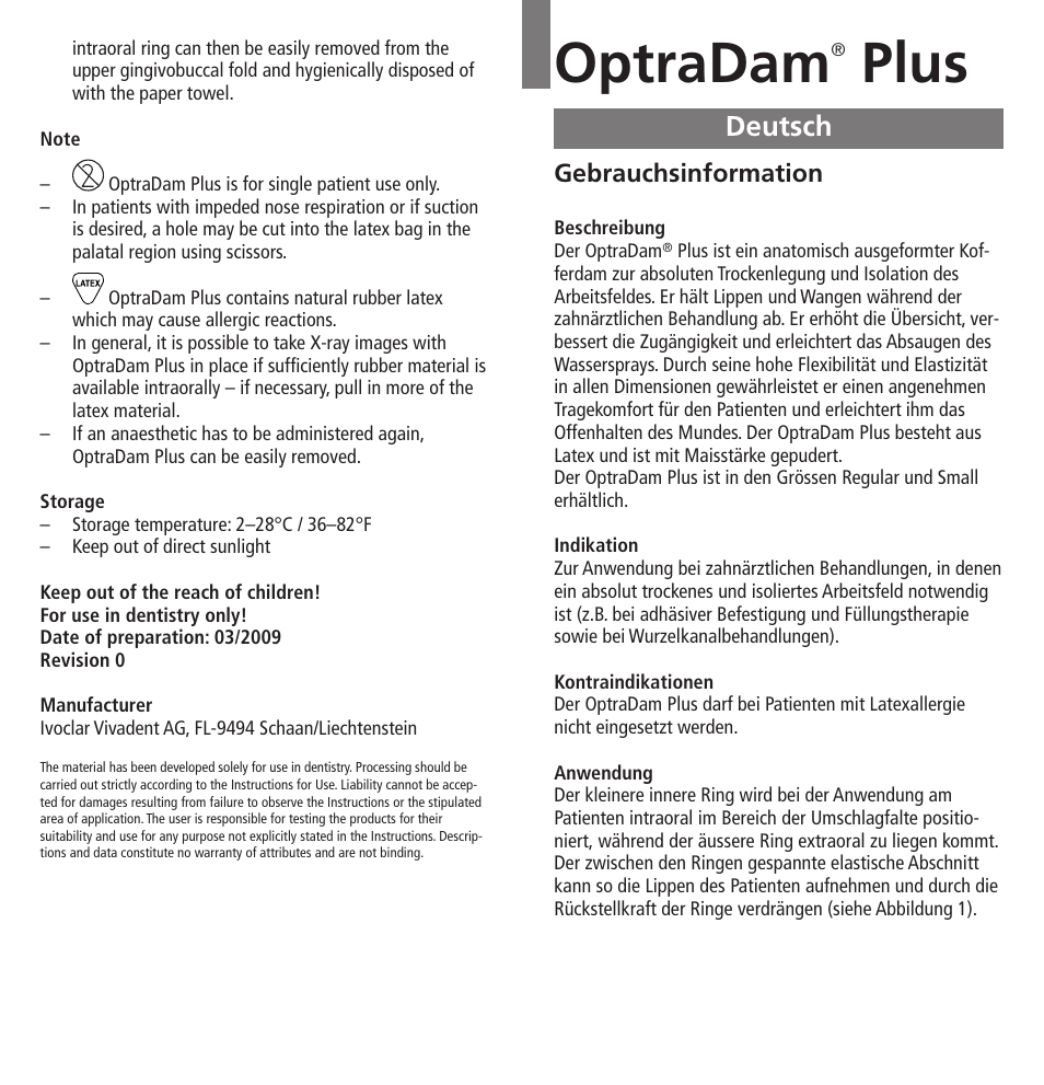 Deutsch, Optradam, Plus | Ivoclar Vivadent OptraDam Plus User Manual | Page 3 / 31