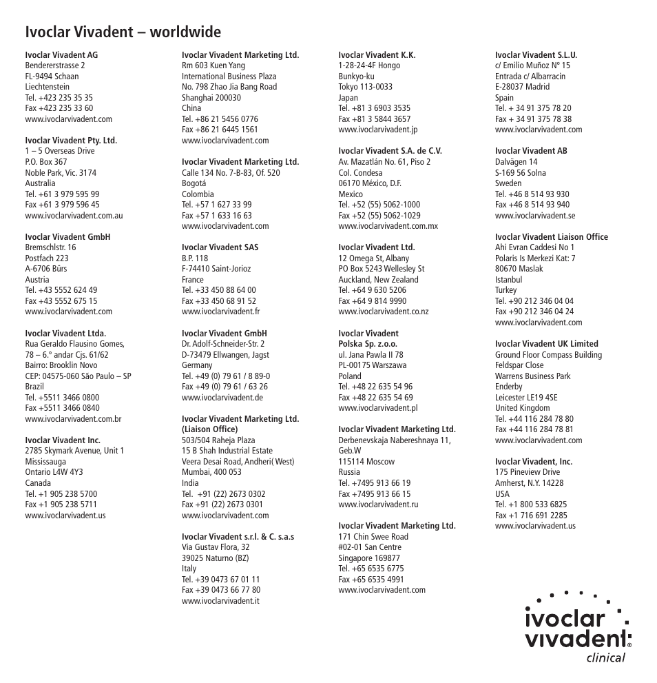 Ivoclar vivadent – worldwide | Ivoclar Vivadent OptraDam Plus User Manual | Page 31 / 31