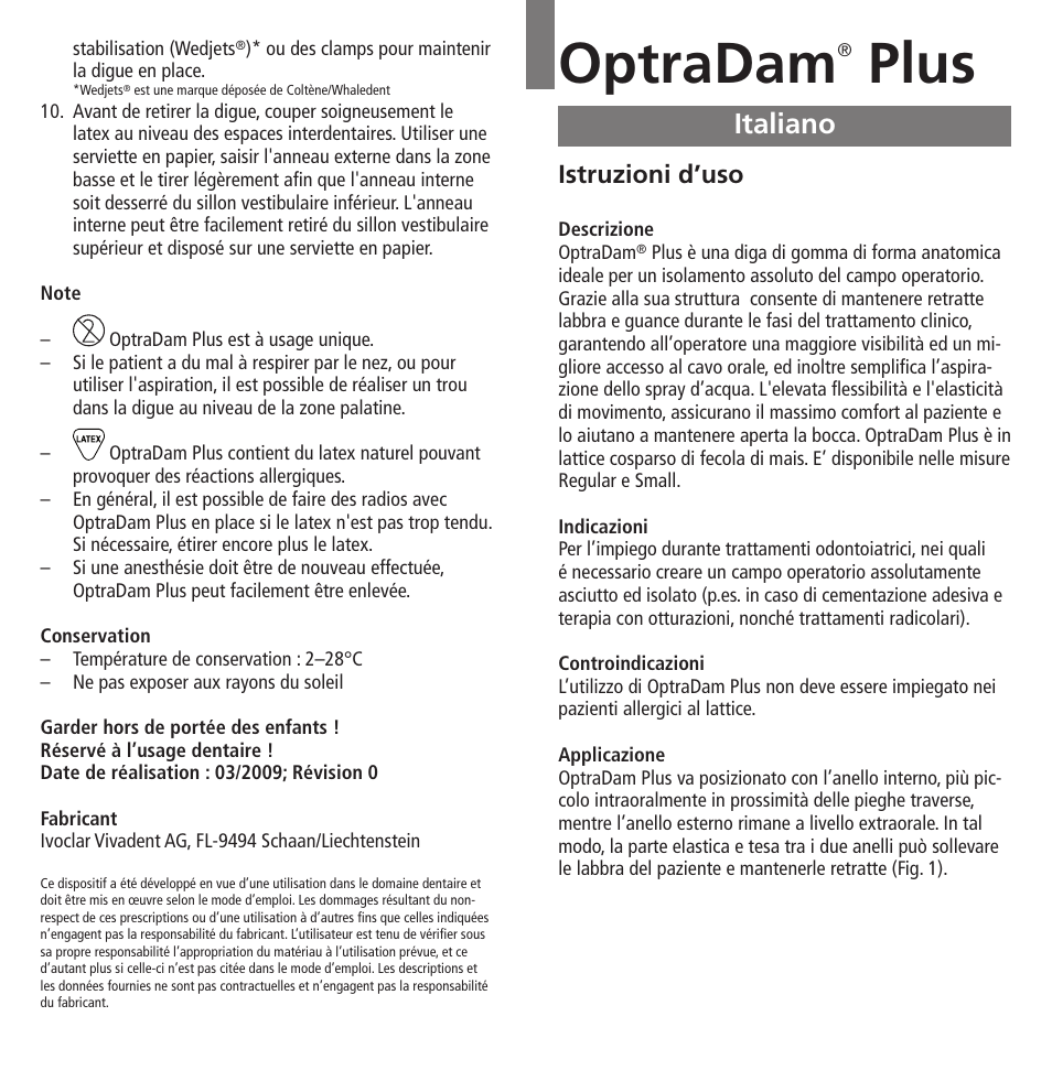 Italiano, Optradam, Plus | Istruzioni d’uso | Ivoclar Vivadent OptraDam Plus User Manual | Page 7 / 31