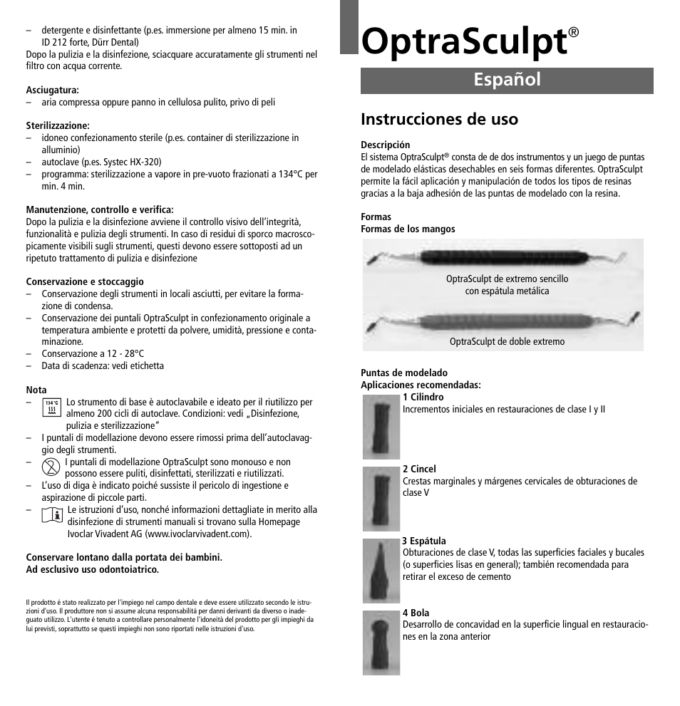 Español, Optrasculpt, Instrucciones de uso | Ivoclar Vivadent OptraSculpt User Manual | Page 11 / 41