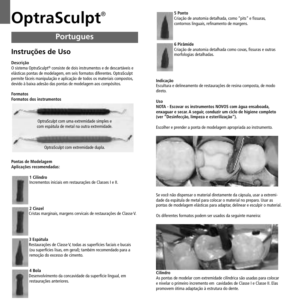 Portugues, Optrasculpt, Instruções de uso | Ivoclar Vivadent OptraSculpt User Manual | Page 14 / 41