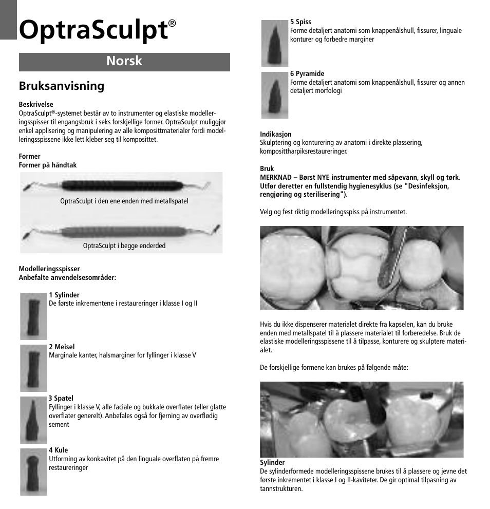 Norsk, Optrasculpt, Bruksanvisning | Ivoclar Vivadent OptraSculpt User Manual | Page 24 / 41