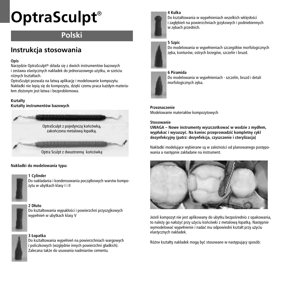 Polski, Optrasculpt, Instrukcja stosowania | Ivoclar Vivadent OptraSculpt User Manual | Page 38 / 41