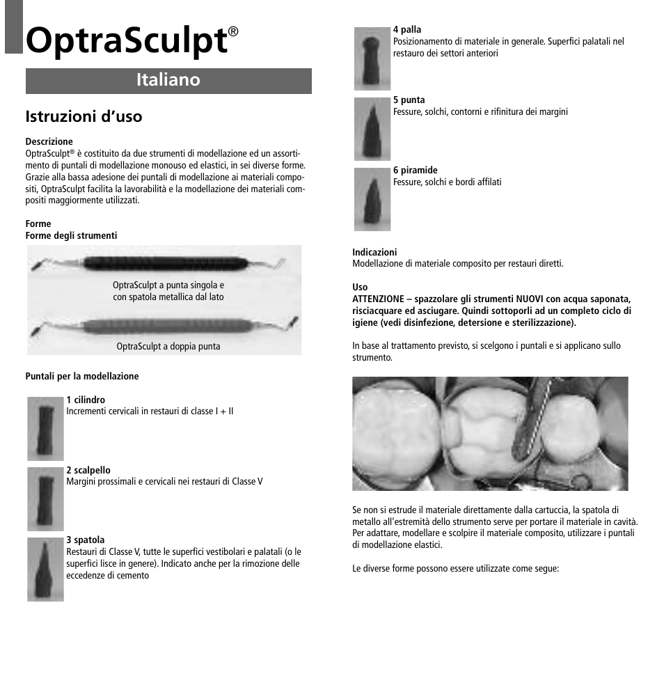 Italiano, Optrasculpt, Istruzioni d’uso | Ivoclar Vivadent OptraSculpt User Manual | Page 9 / 41