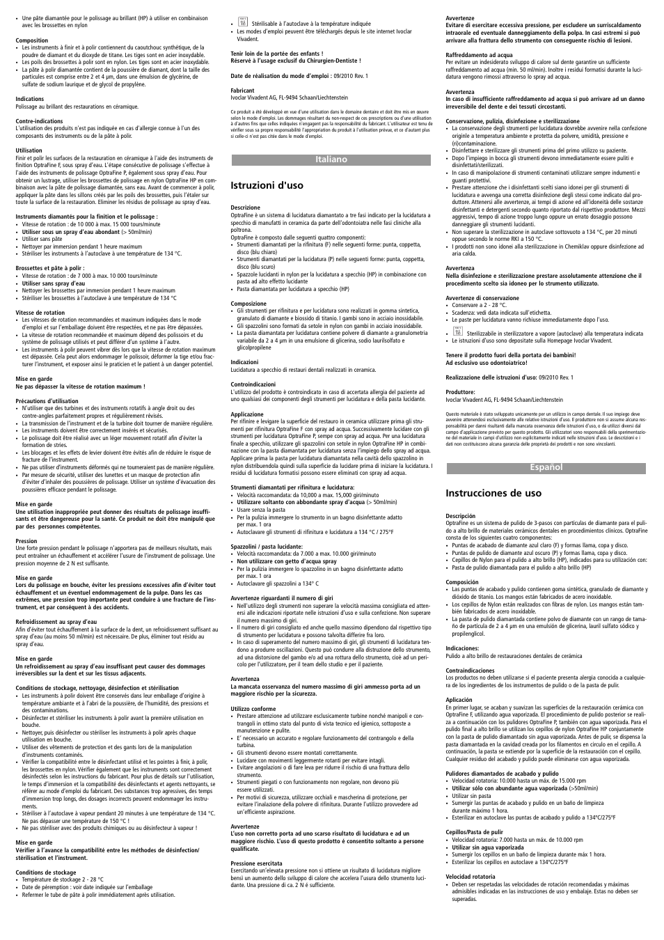 Italiano, Español, Istruzioni d'uso | Instrucciones de uso | Ivoclar Vivadent OptraFine User Manual | Page 2 / 7