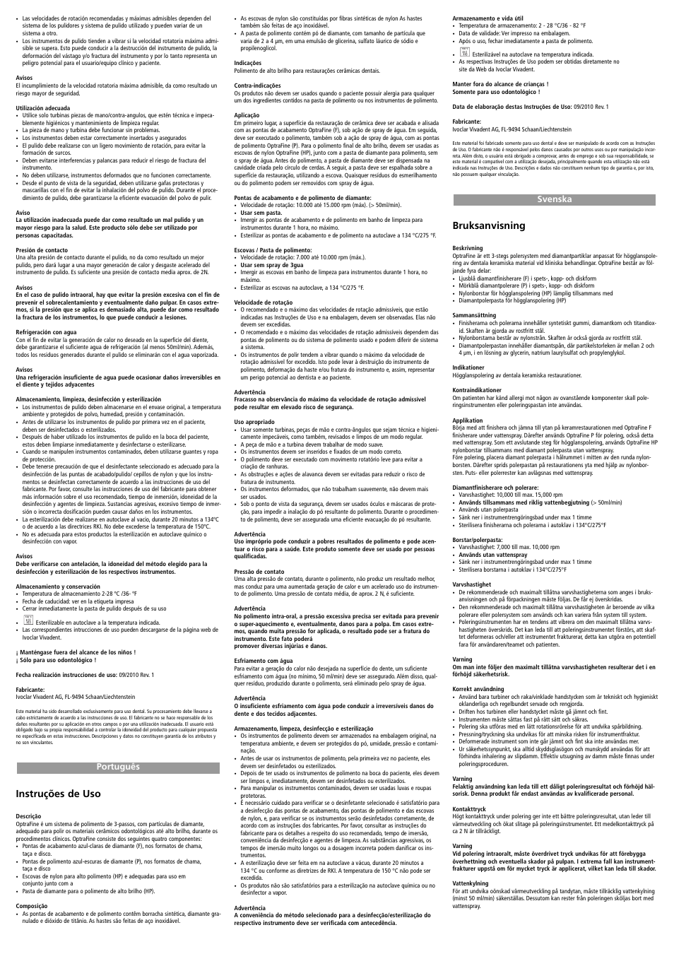 Svenska, Português, Instruções de uso | Bruksanvisning | Ivoclar Vivadent OptraFine User Manual | Page 3 / 7