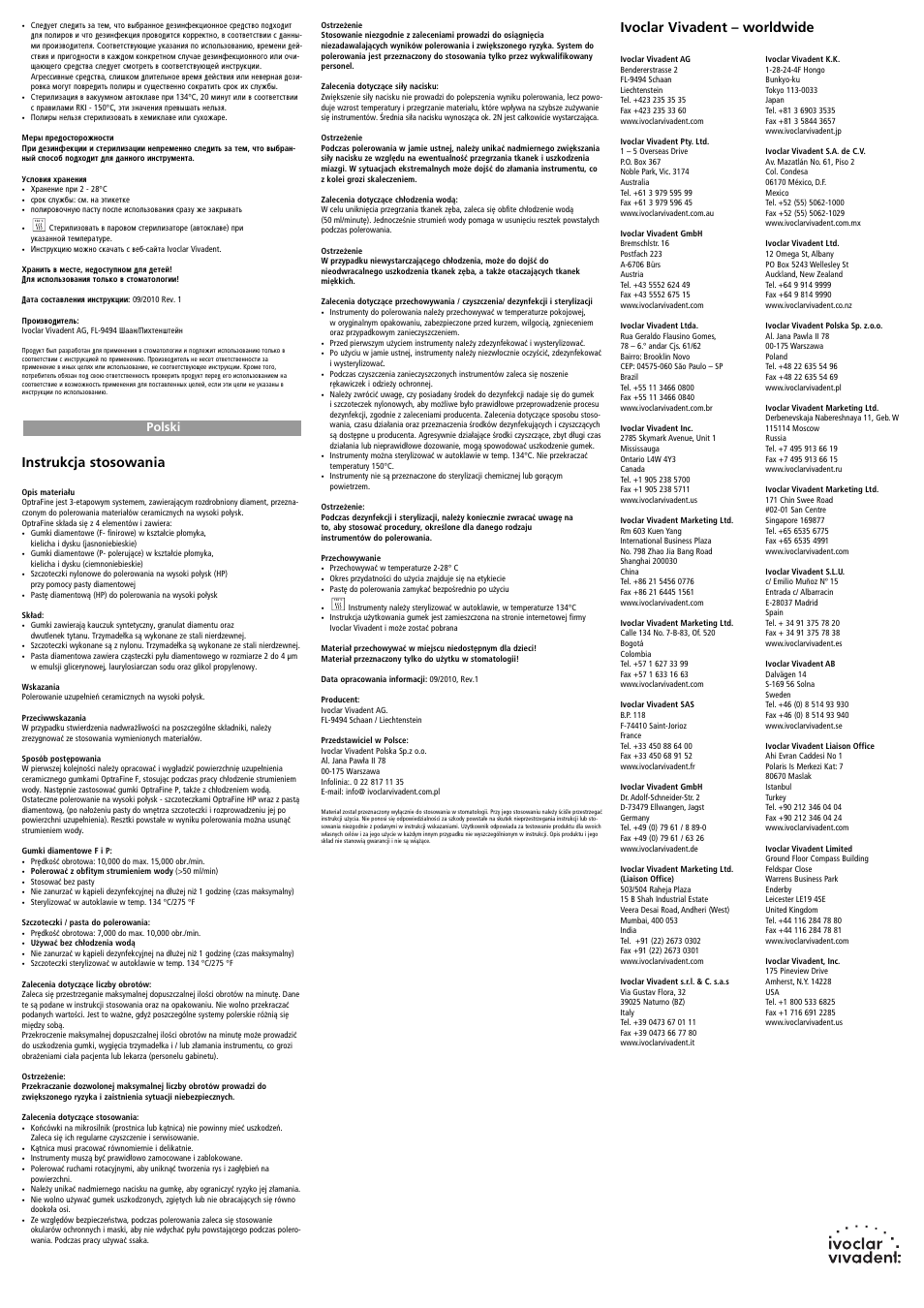 Polski, Instrukcja stosowania, Ivoclar vivadent – worldwide | Ivoclar Vivadent OptraFine User Manual | Page 7 / 7