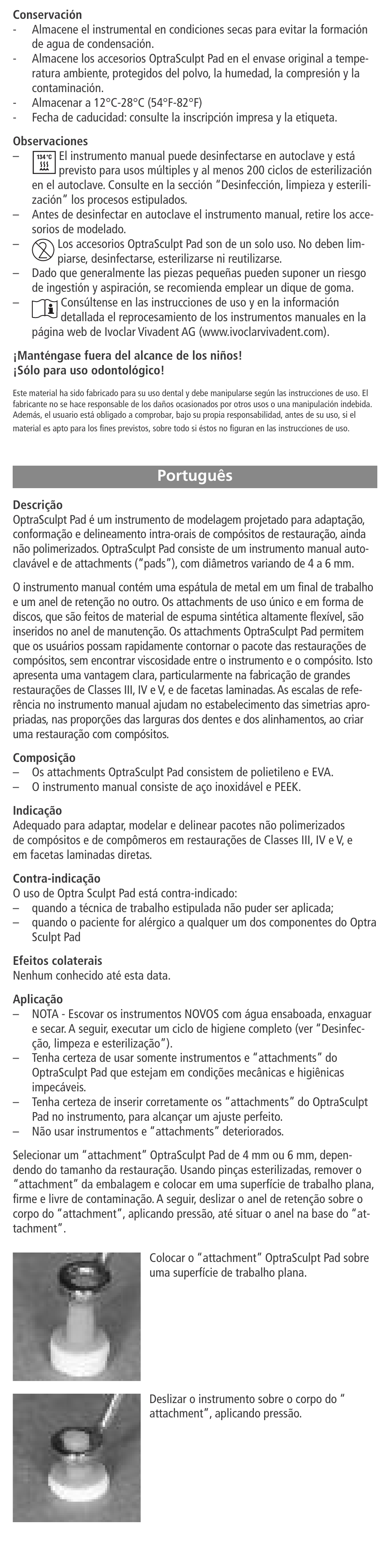 Português | Ivoclar Vivadent OptraSculpt Pad User Manual | Page 13 / 39