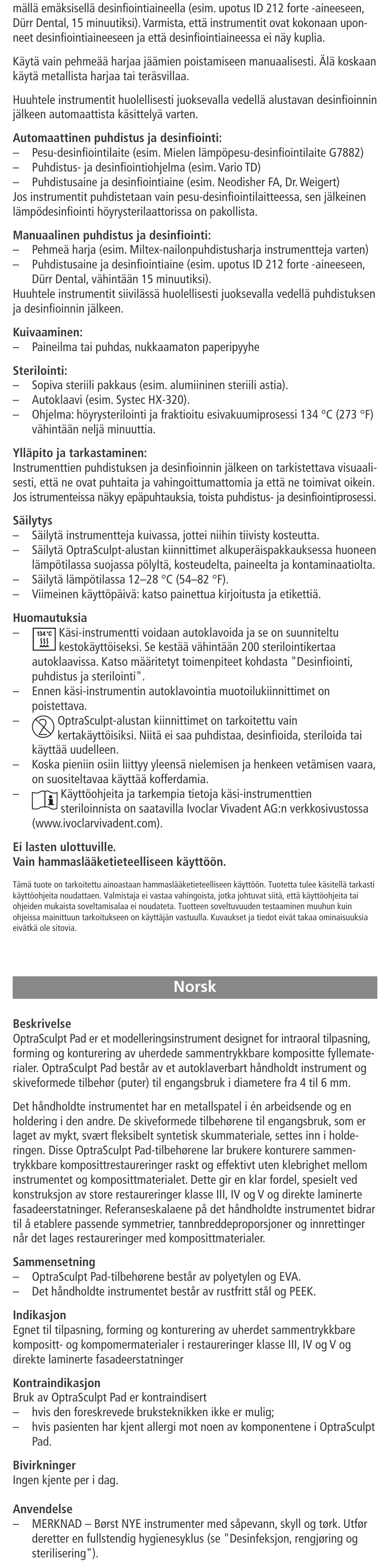 Norsk | Ivoclar Vivadent OptraSculpt Pad User Manual | Page 22 / 39