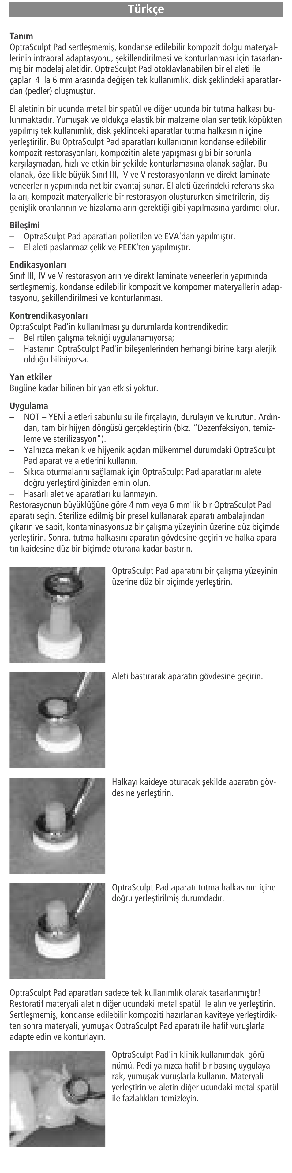 Türkçe | Ivoclar Vivadent OptraSculpt Pad User Manual | Page 30 / 39