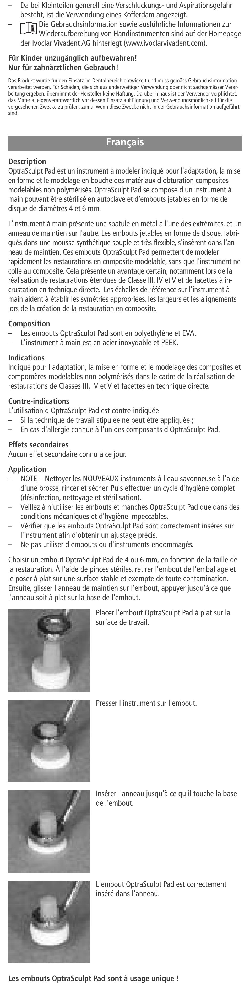 Français | Ivoclar Vivadent OptraSculpt Pad User Manual | Page 6 / 39