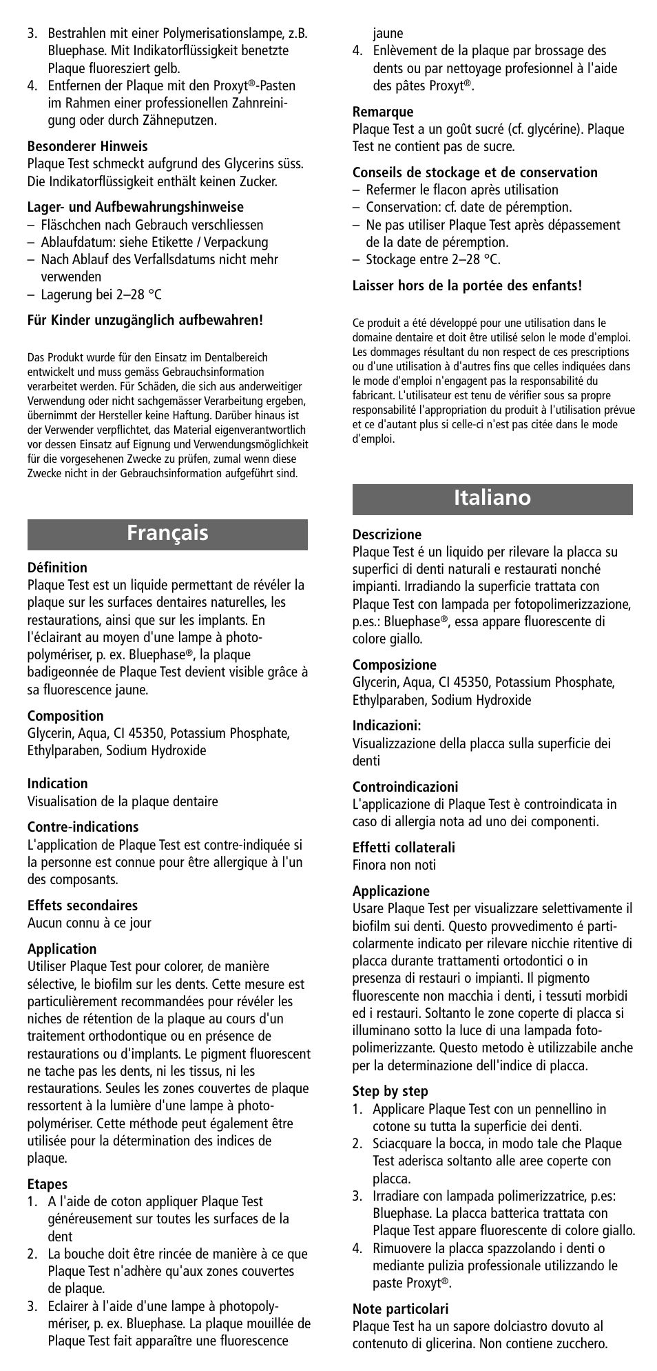 Français, Italiano, Français italiano | Ivoclar Vivadent Plaque Test User Manual | Page 2 / 9