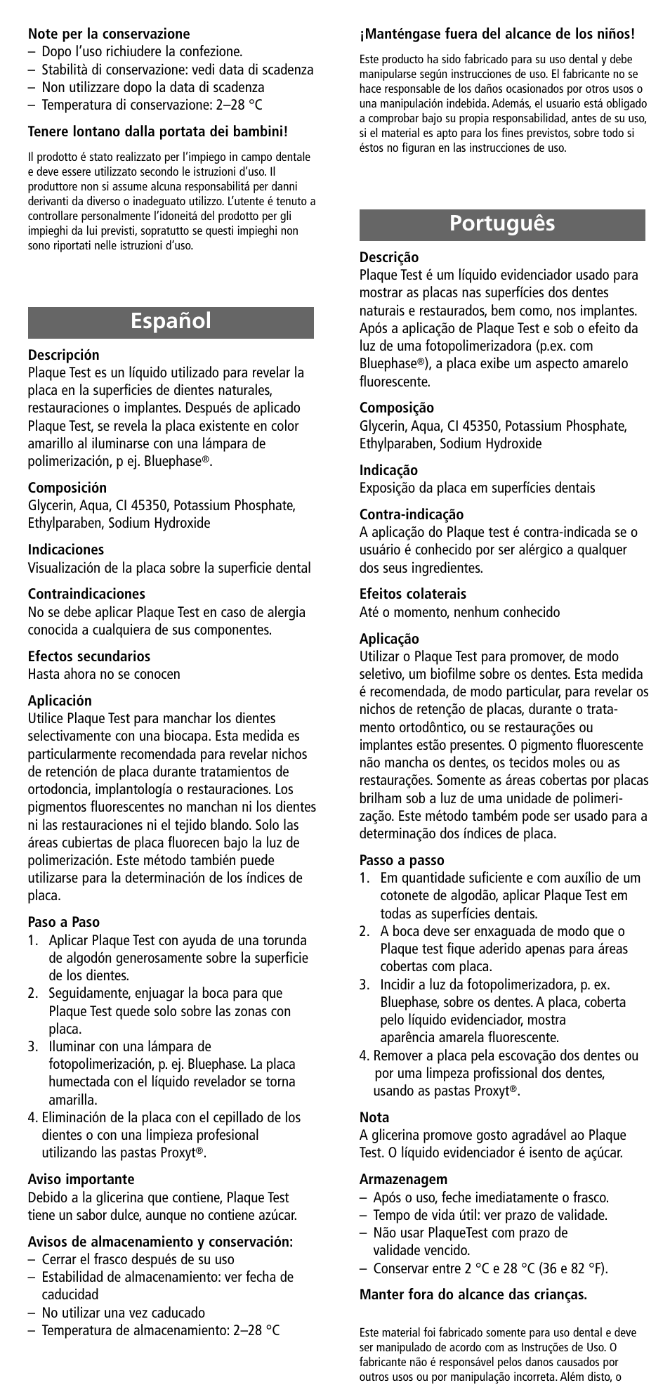 Español, Português, Español português | Ivoclar Vivadent Plaque Test User Manual | Page 3 / 9