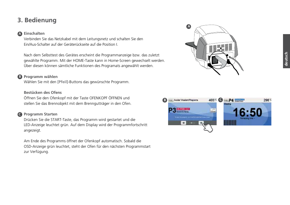 Bedienung | Ivoclar Vivadent Programat CS2 Short Instructions User Manual | Page 13 / 40