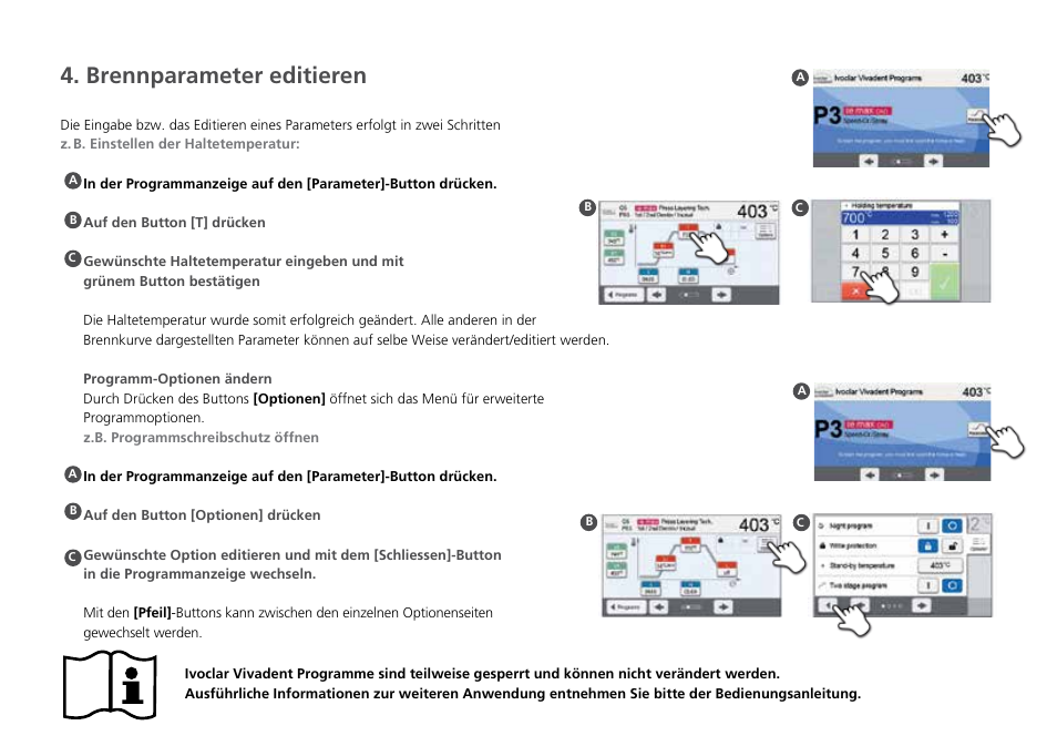 Brennparameter editieren | Ivoclar Vivadent Programat CS2 Short Instructions User Manual | Page 14 / 40