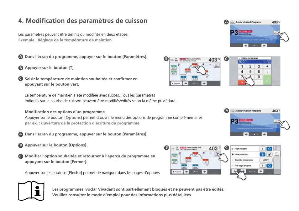 Modification des paramètres de cuisson | Ivoclar Vivadent Programat CS2 Short Instructions User Manual | Page 20 / 40