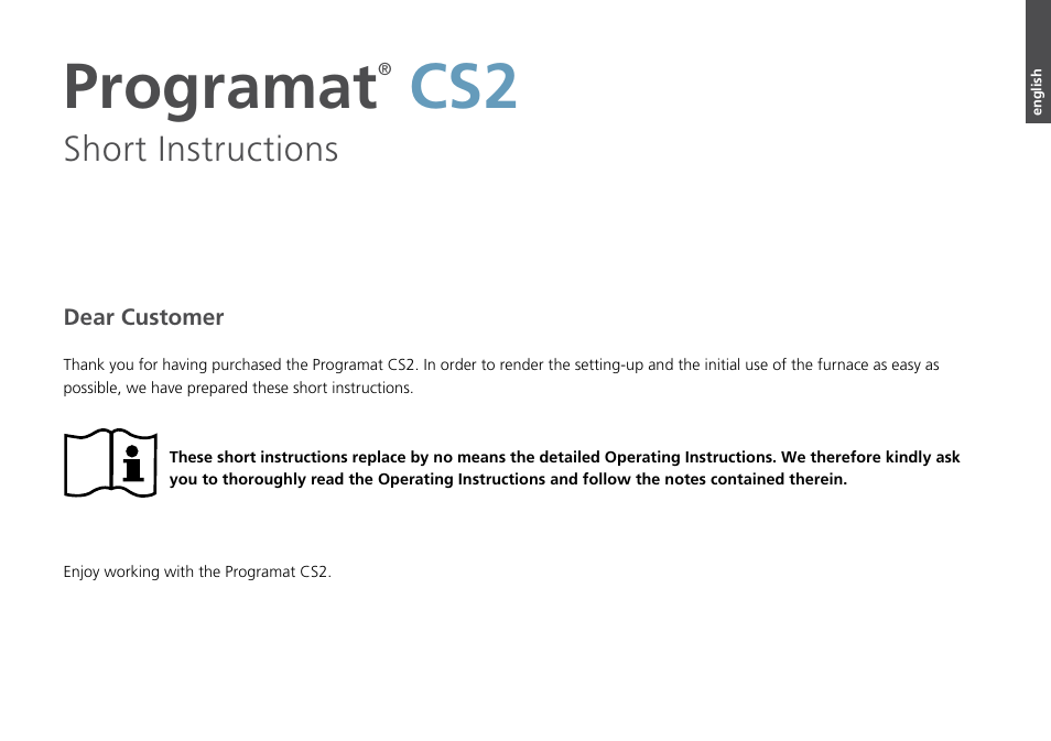 Programat, Short instructions | Ivoclar Vivadent Programat CS2 Short Instructions User Manual | Page 3 / 40
