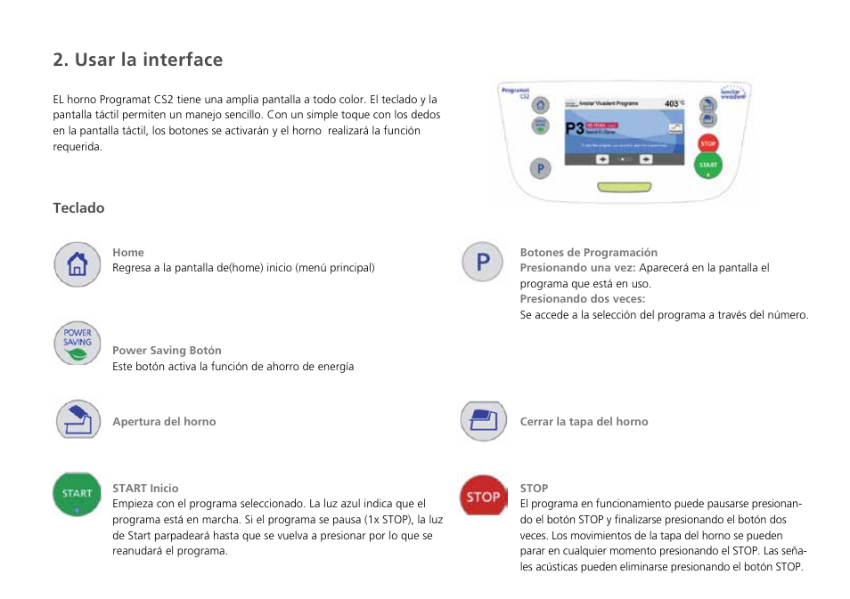 Usar la interface | Ivoclar Vivadent Programat CS2 Short Instructions User Manual | Page 30 / 40