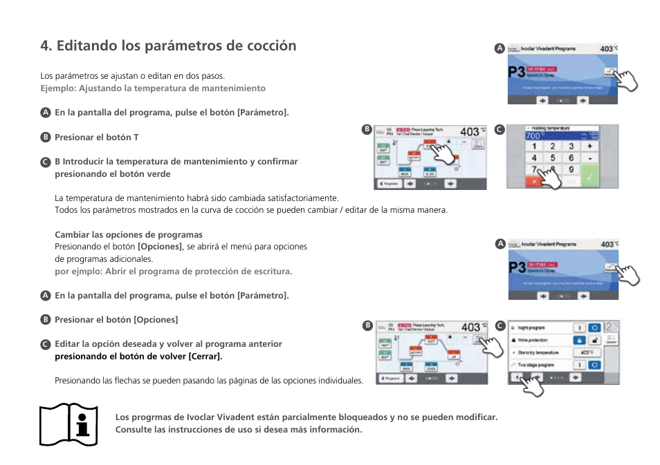 Editando los parámetros de cocción | Ivoclar Vivadent Programat CS2 Short Instructions User Manual | Page 32 / 40