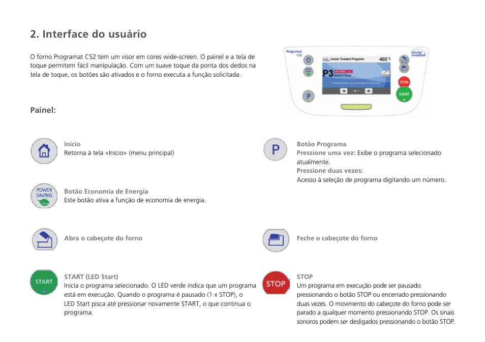 Interface do usuário | Ivoclar Vivadent Programat CS2 Short Instructions User Manual | Page 36 / 40