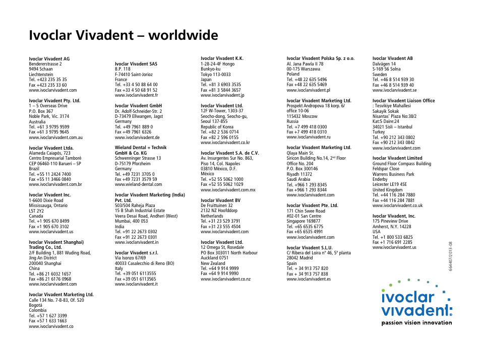 Ivoclar vivadent – worldwide | Ivoclar Vivadent Programat CS2 Short Instructions User Manual | Page 40 / 40