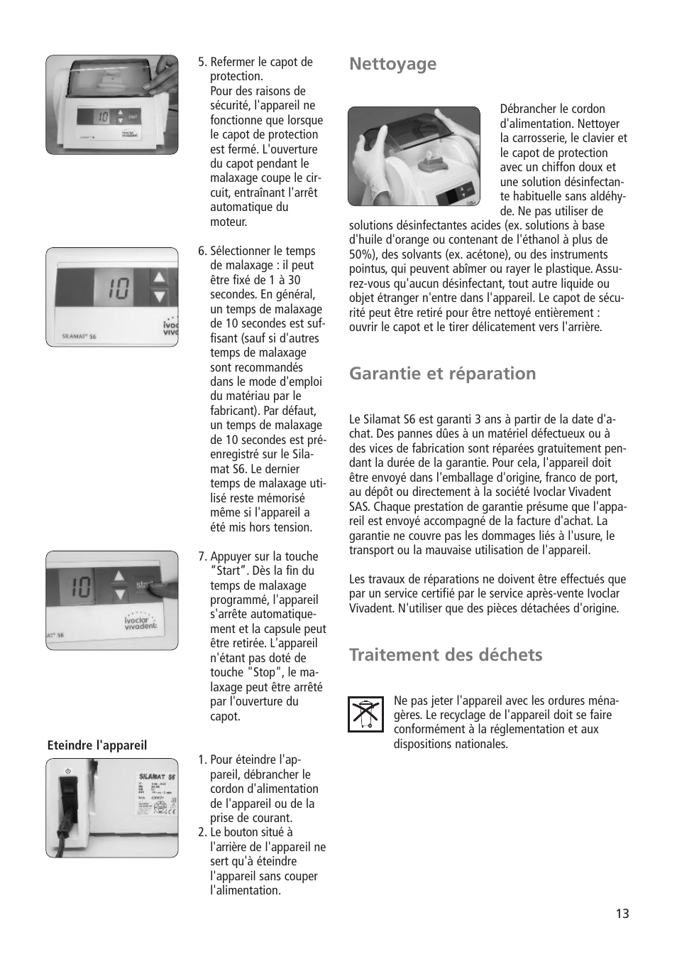 Nettoyage, Garantie et réparation, Traitement des déchets | Ivoclar Vivadent Silamat S6 User Manual | Page 13 / 56