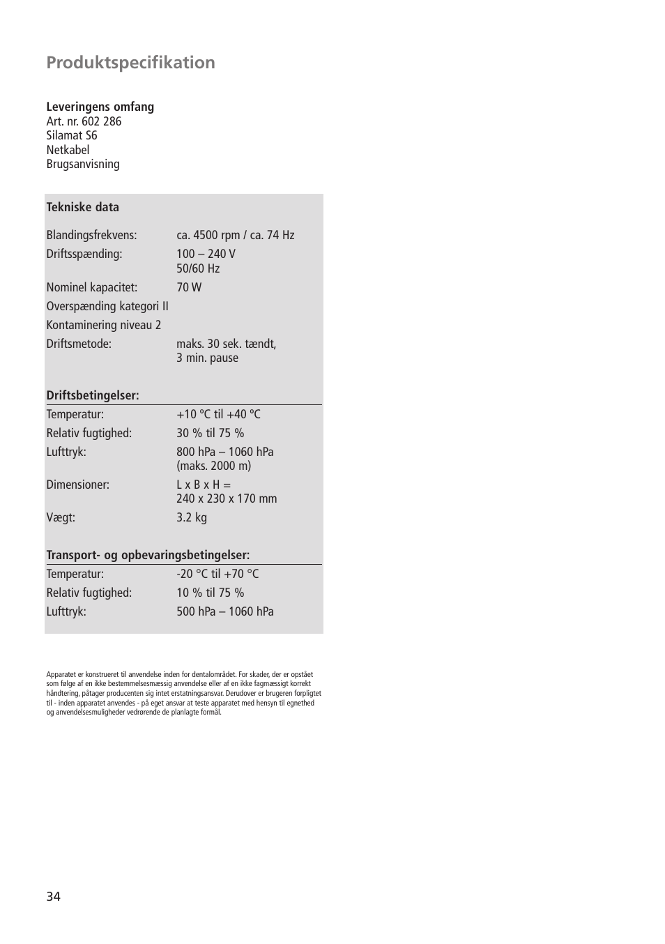 Produktspecifikation | Ivoclar Vivadent Silamat S6 User Manual | Page 34 / 56