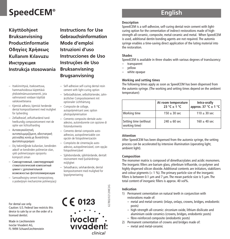 Ivoclar Vivadent SpeedCEM User Manual | 44 pages