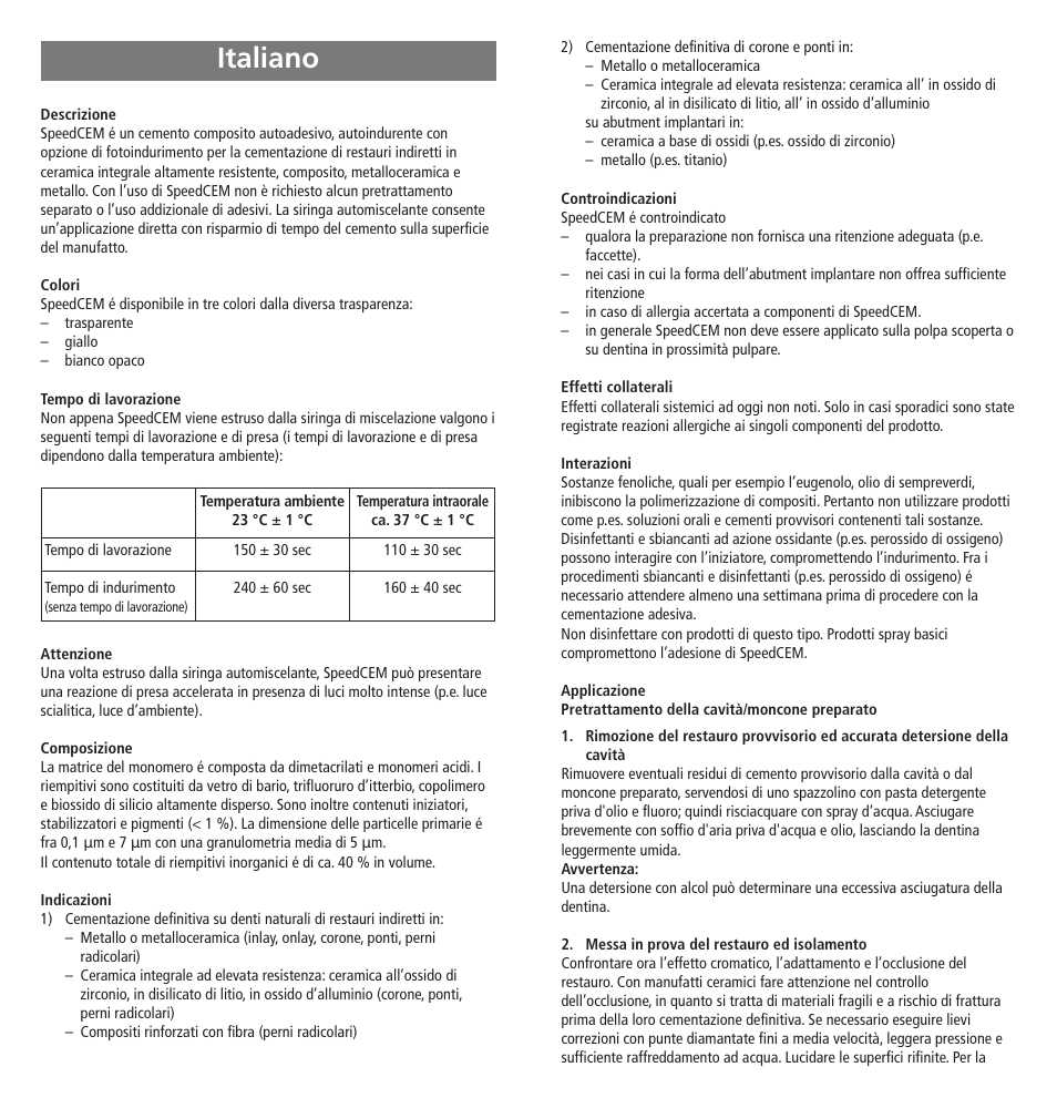 Italiano | Ivoclar Vivadent SpeedCEM User Manual | Page 10 / 44