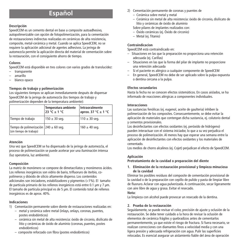 Español | Ivoclar Vivadent SpeedCEM User Manual | Page 13 / 44