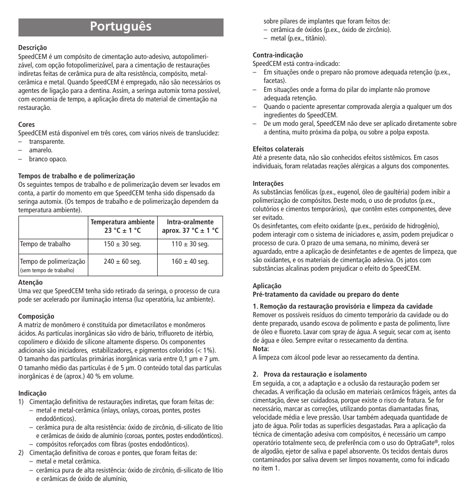 Português | Ivoclar Vivadent SpeedCEM User Manual | Page 16 / 44
