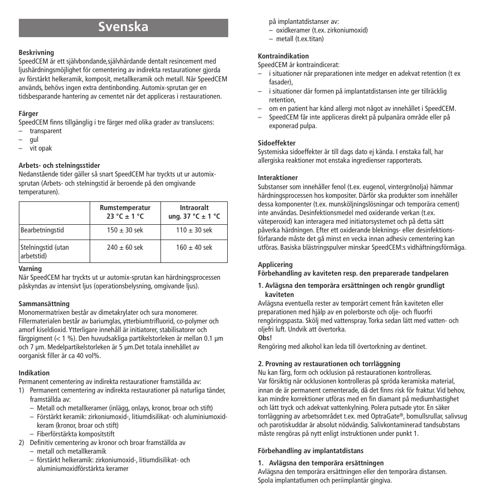 Svenska | Ivoclar Vivadent SpeedCEM User Manual | Page 19 / 44