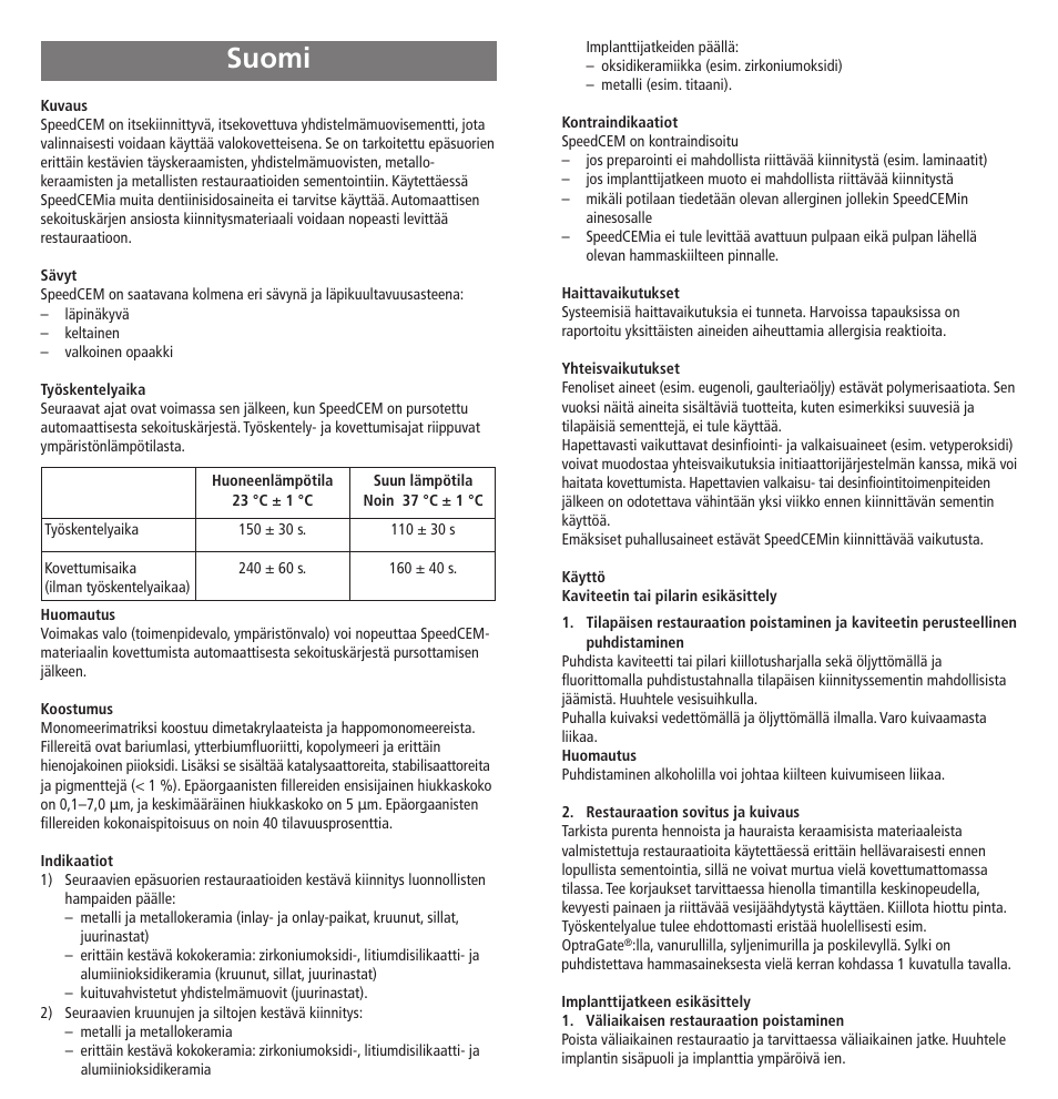 Suomi | Ivoclar Vivadent SpeedCEM User Manual | Page 24 / 44