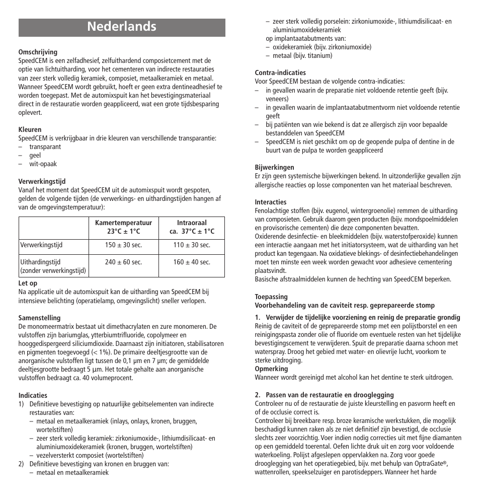 Nederlands | Ivoclar Vivadent SpeedCEM User Manual | Page 29 / 44