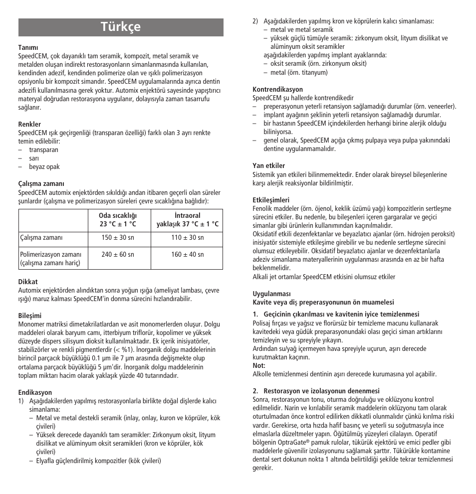 Türkçe | Ivoclar Vivadent SpeedCEM User Manual | Page 35 / 44