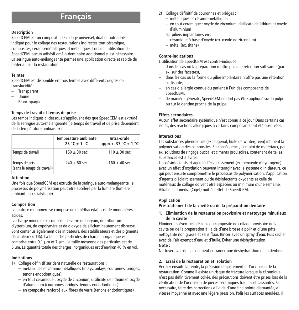 Français | Ivoclar Vivadent SpeedCEM User Manual | Page 7 / 44
