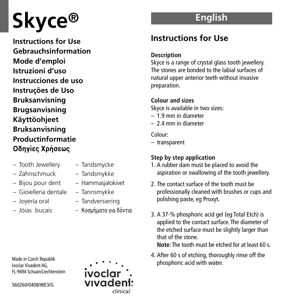 Ivoclar Vivadent Skyce User Manual | 26 pages