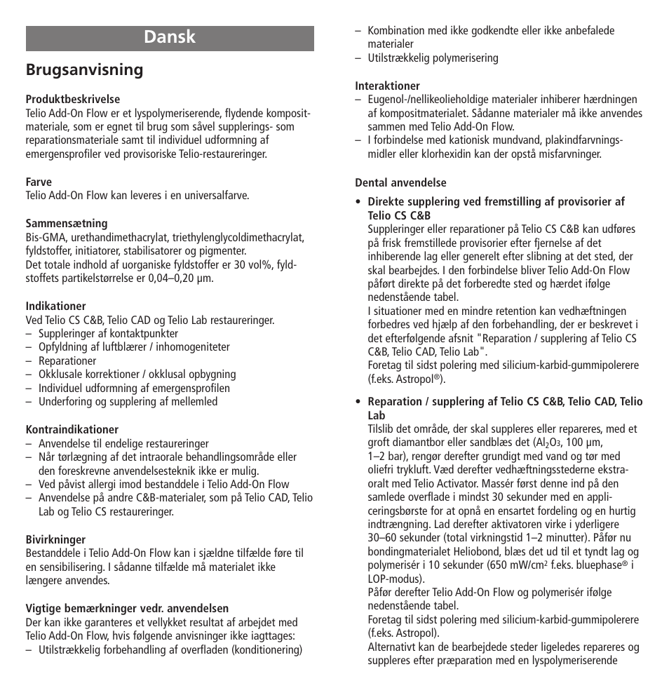 Dansk, Brugsanvisning | Ivoclar Vivadent Telio Add-On Flow User Manual | Page 19 / 40