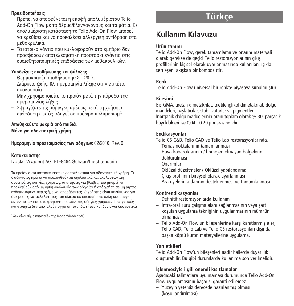 Türkçe, Kullan›m k›lavuzu | Ivoclar Vivadent Telio Add-On Flow User Manual | Page 31 / 40