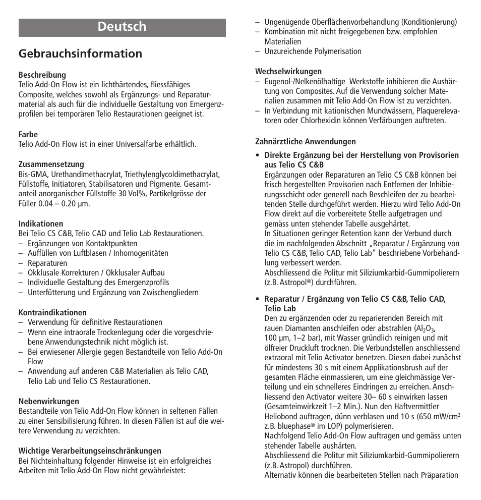 Deutsch, Gebrauchsinformation | Ivoclar Vivadent Telio Add-On Flow User Manual | Page 4 / 40