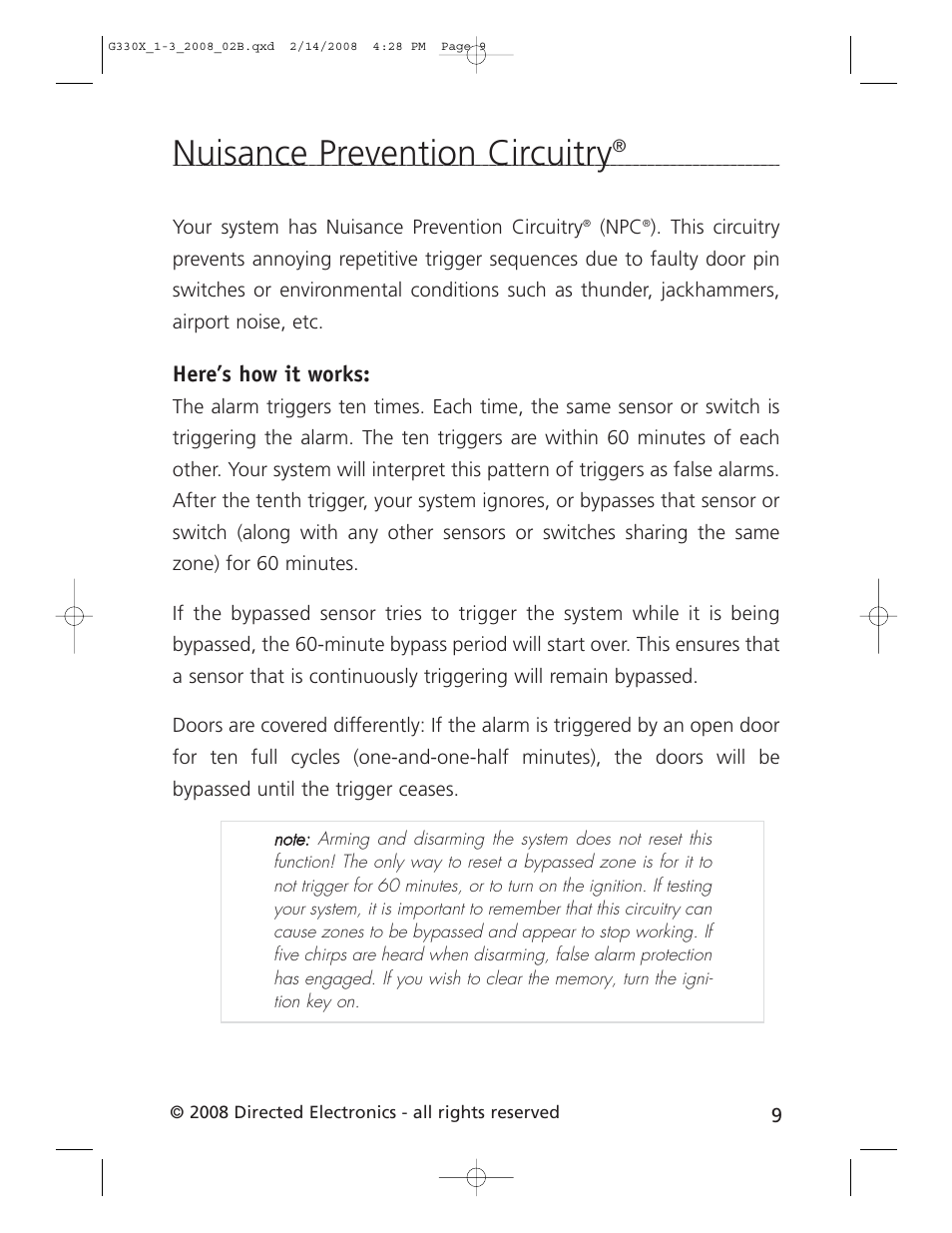 Nuisance prevention circuitry | CLIFFORD 330X1 User Manual | Page 12 / 19