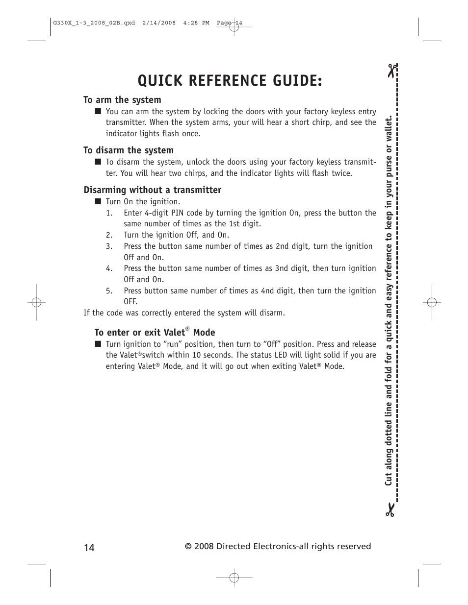 Quick reference guide | CLIFFORD 330X1 User Manual | Page 17 / 19