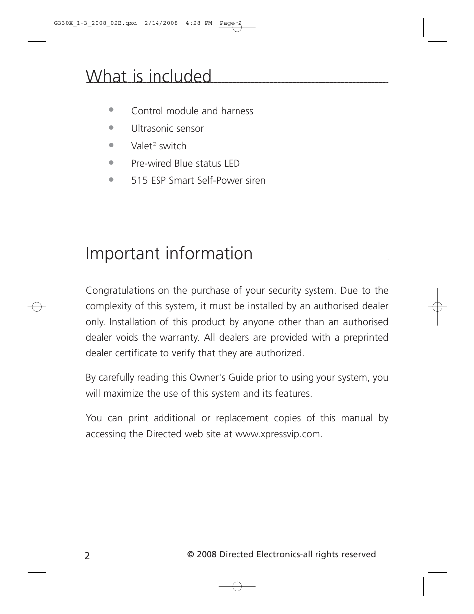What is included, Important information | CLIFFORD 330X1 User Manual | Page 5 / 19