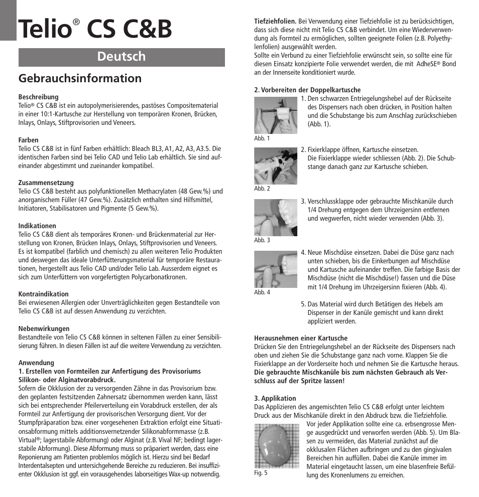 Deutsch, Telio, Cs c&b | Gebrauchsinformation | Ivoclar Vivadent Telio CS C User Manual | Page 4 / 38