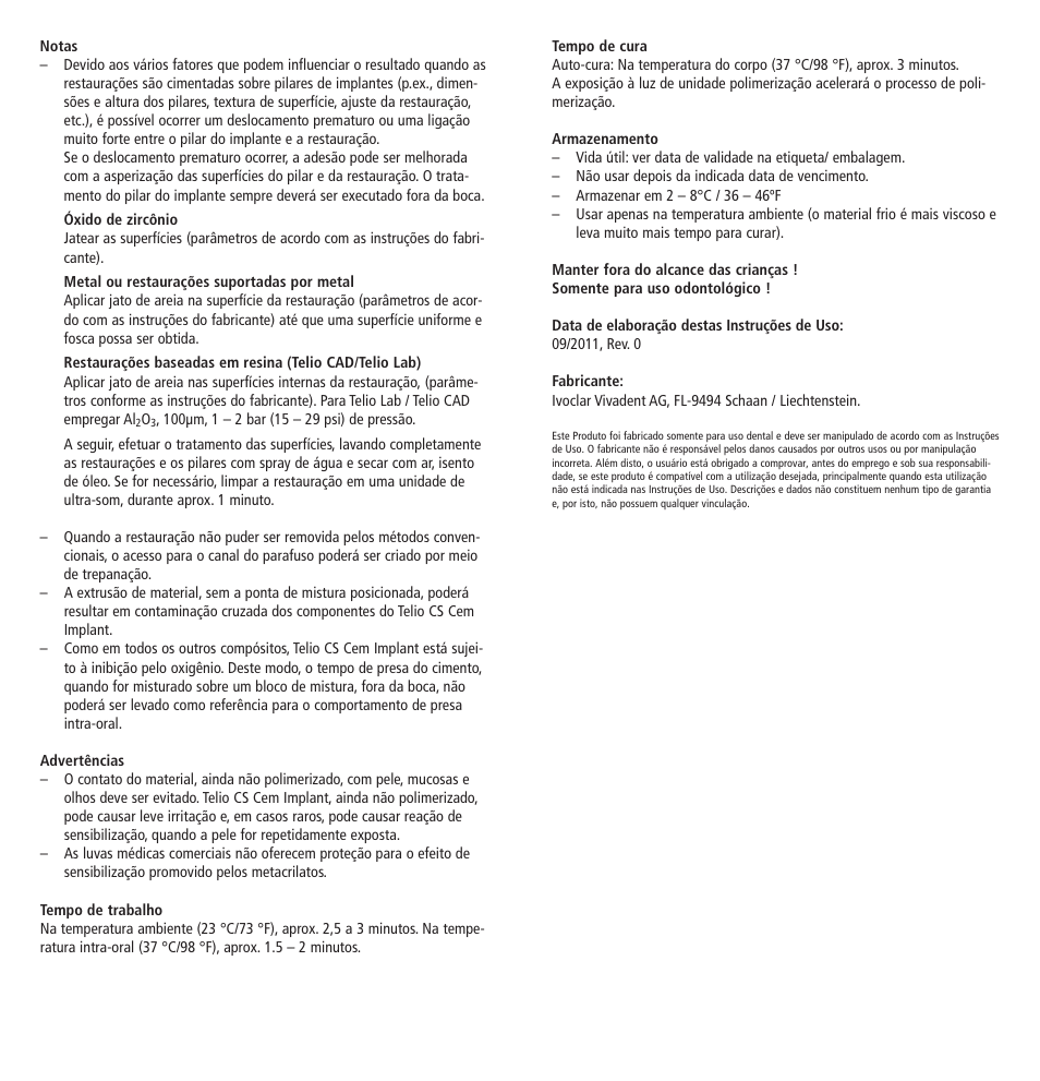 Ivoclar Vivadent Telio CS Cem Implant User Manual | Page 12 / 31