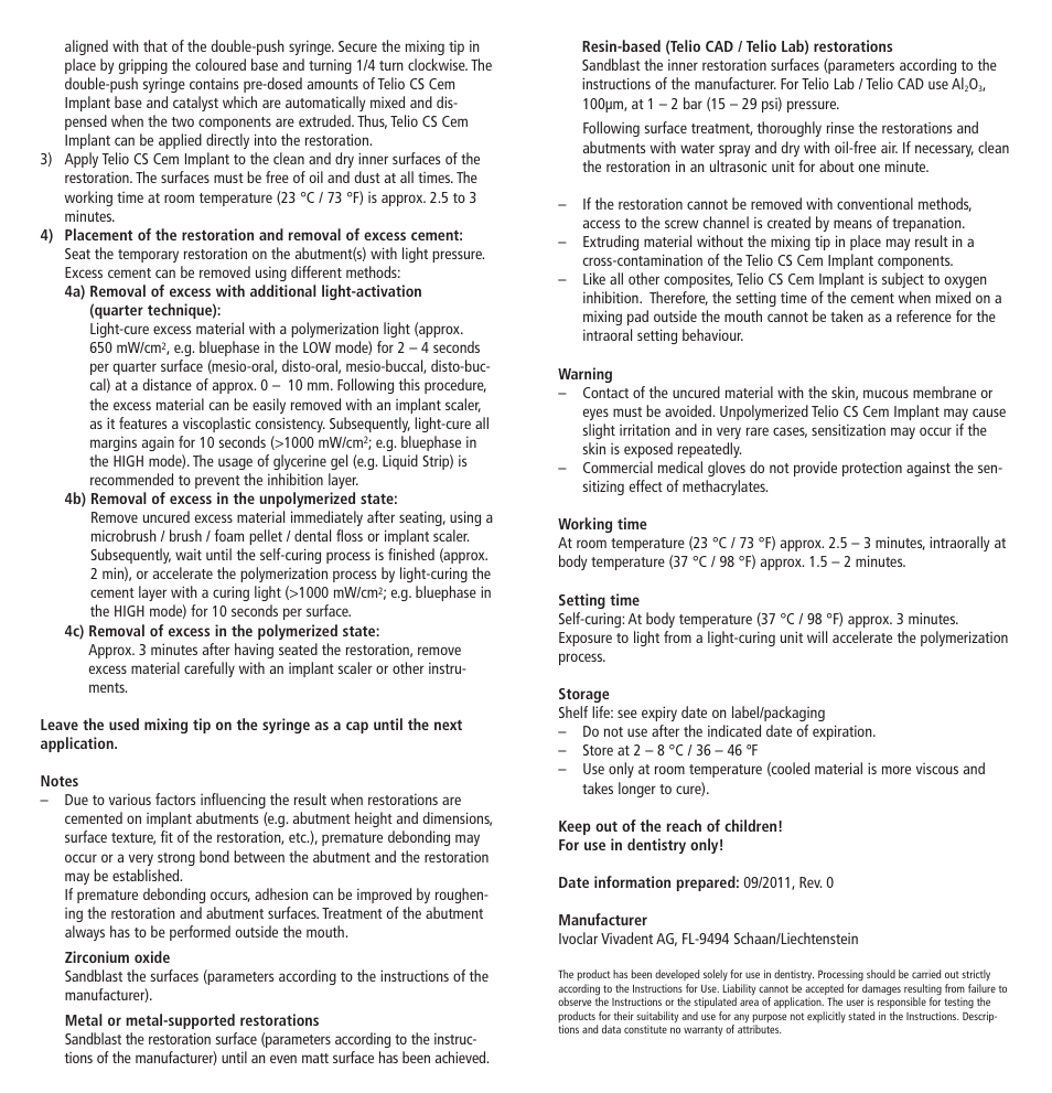 Ivoclar Vivadent Telio CS Cem Implant User Manual | Page 2 / 31