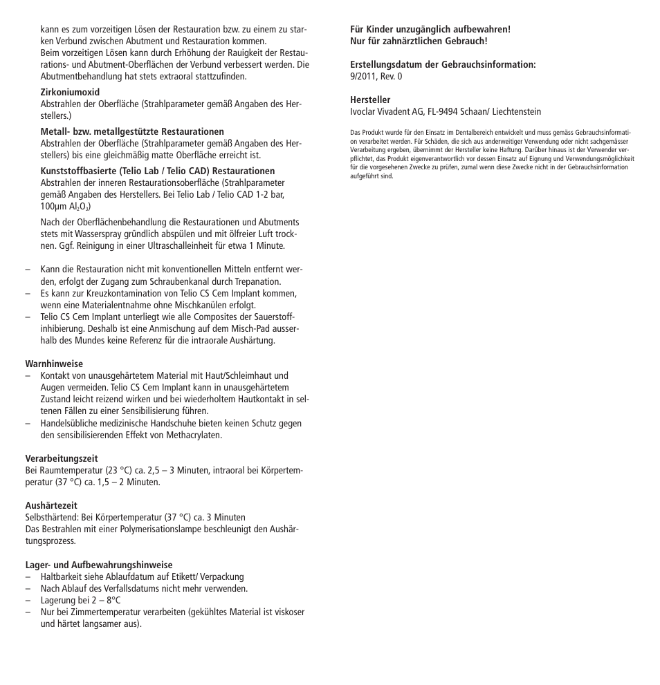 Ivoclar Vivadent Telio CS Cem Implant User Manual | Page 4 / 31